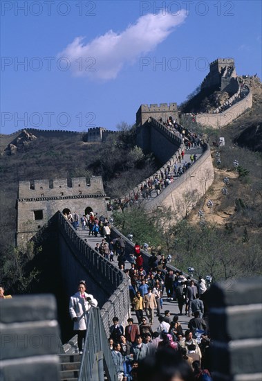 CHINA, Beijing Division, Badaling, View along The Great Wall leading up and over hills with people walking