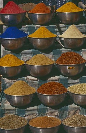 EGYPT,  , Luxor, Bowls of herbs and spices on market stall