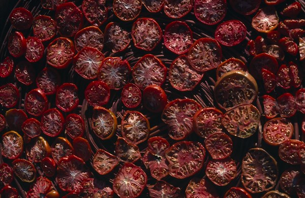 PAKISTAN, Hunza , Karimabad, Close cropped shot of sun dried tomatoes.