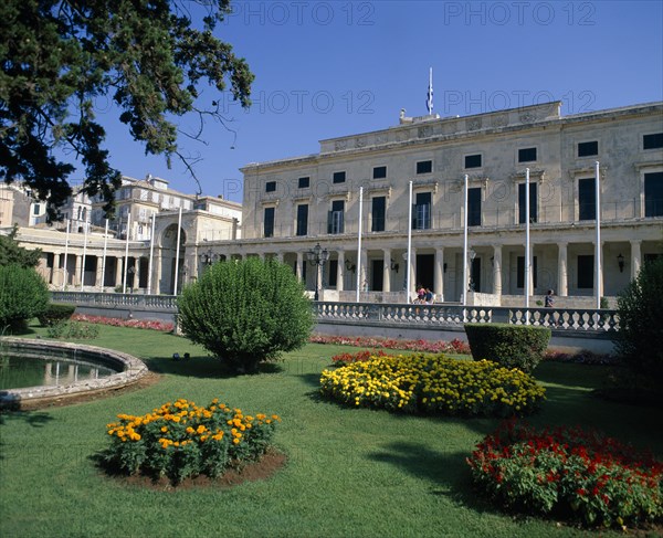 GREECE, Ionion Islands, Corfu, "Corfu town, Palace at the Esplanade with garden in front "