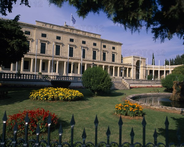 GREECE, Ionion Islands, Corfu, "Corfu town, Palace at the Esplanade with garden in front "