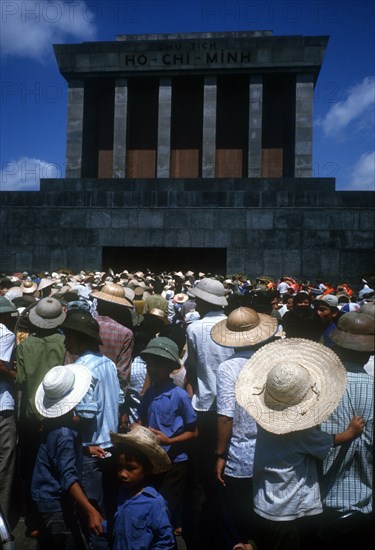 VIETNAM, Hanoi, Pilgrims gathered outside Ho Chi Minh’s Mausoleum to commemorate his birthday.