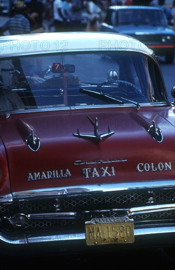 CUBA, Havana, Detail of 1950 s US car used as a taxi