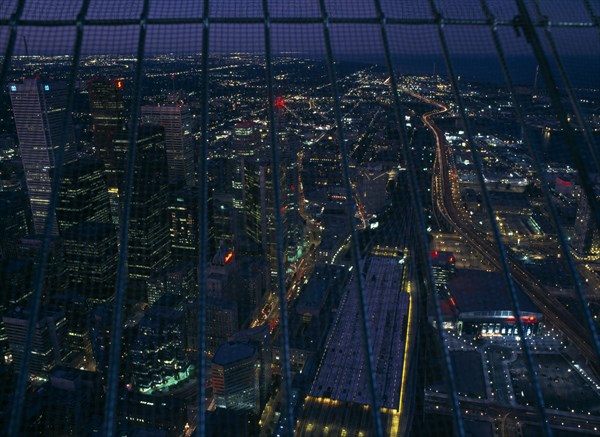 CANADA, Ontario  , Toronto, Central Business District illuminated at night viewed from the CN Tower.