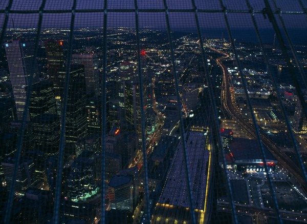 CANADA, Ontario , Toronto, Central Business District illuminated at night viewed from the CN Tower.