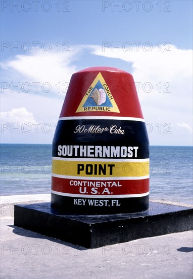 USA, Florida, Key West , Monument to signify the southernmost point of continental USA stating 90 miles to Cuba