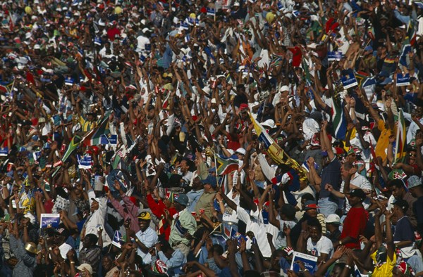 SOUTH AFRICA, Gauteng, Johannesburg, Crowd of Bafana Bafana supporters.