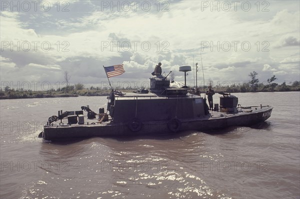 VIETNAM, Vietnam War, 1969, US Navy Monitor gunboat on the Sai Gon River