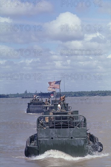 VIETNAM, Vietnam War, 1969, US Navy Tango armoured troop carriers in the Mekong Delta