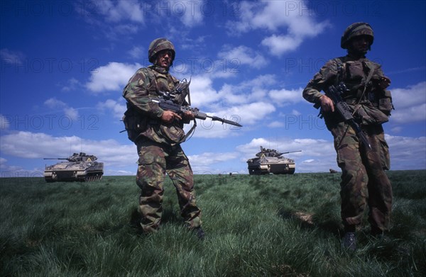 MILITARY , Soldiers, Training, Soldiers on military exercise with warrior tanks.