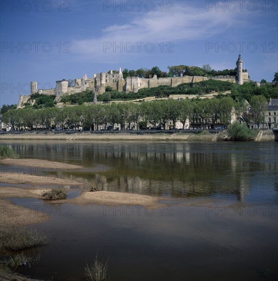 FRANCE, Loire Valley, Indre et Loire, Chinon Chateau seen across River Viene