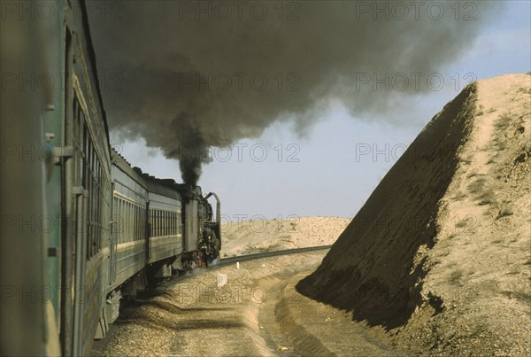 CHINA, Ningxia , Steam Train In desert