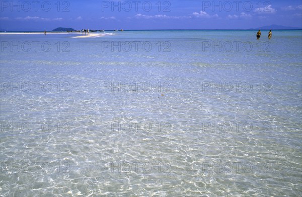 THAILAND, Krabi Phi Phi Don, Lobagao Bay, Pee Pee Island village hotel Beach with shallow water & sand bar