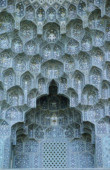 IRAN, Esfahan, Mosque detail of blue tiled arch  Esfahan  Isfahan