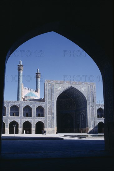 IRAN, Esfahan, View of Mosque through archway Esfahan  Isfahan