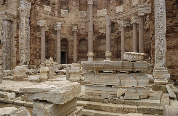LIBYA ,  , Leptis Magna, Roman ruins of the Severan Basilica dating from the 3rd century