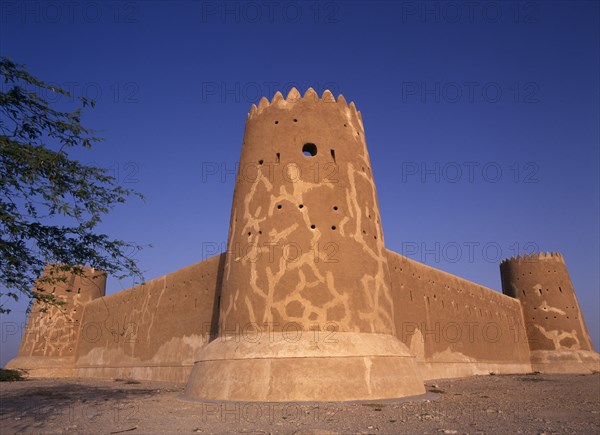 QATAR, Zubara, "View of walls and crenellated tower of a fort built in 1938 and used as a police border post, now a museum.  "
