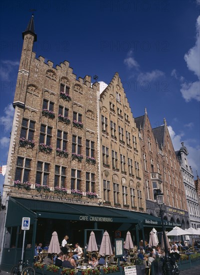 BELGIUM, West Flanders, Bruges, Grote Markt Square cafes and restaurants