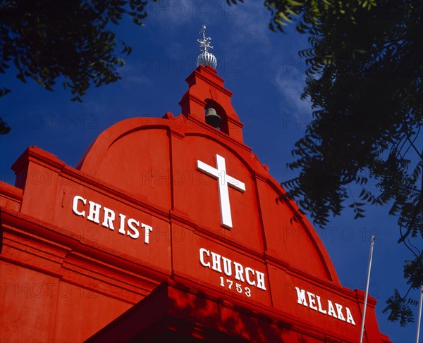 MALAYSIA, Malacca, Christ Church.  Part view of red facade of Dutch colonial church built between 1741 and 1753