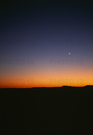 WEATHER, Climate, Sunset, Sunset with half crescent moon in the sky