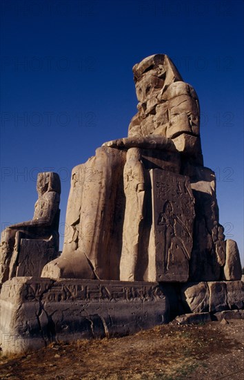EGYPT, Thebes, The Colossi of Memnon. The only remains of the Mortuary Temple of Amenophis III