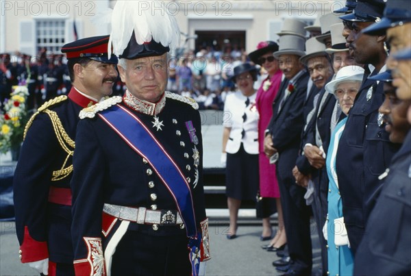 BERMUDA, St Georges, The Governor of Bermuda Lord Waddington attending Masonic Peppercorn Ceremony.