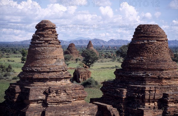 MYANMAR, Pagan, Crumbling brick Pagoda rooftops