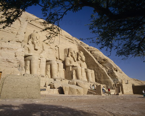 EGYPT, Nile Valley, Abu Simbel, "Temple of Ramses II dedicated to the gods Haramakis, Amon Ra and Ptah.  Facade with colossi."