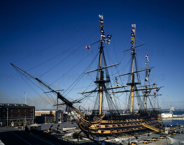 ENGLAND, Hampshire, Portsmouth, HMS Victory in Portsmouth dockyard.