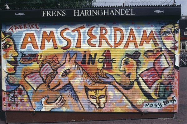 HOLLAND, Amsterdam , Pop Art style Graffiti Art decorating stall shutter