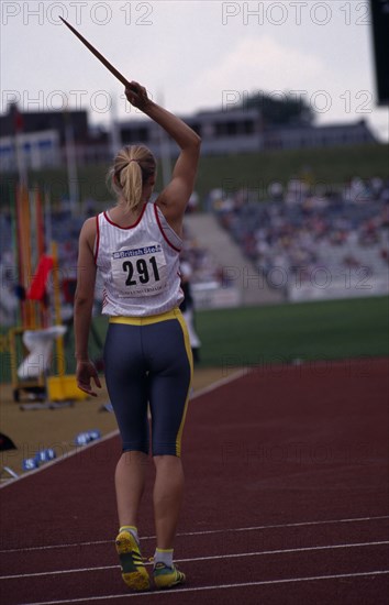 10037041 SPORT Athletics Heptathlon M. Podracka competing in the Javelin at the World Student Games.