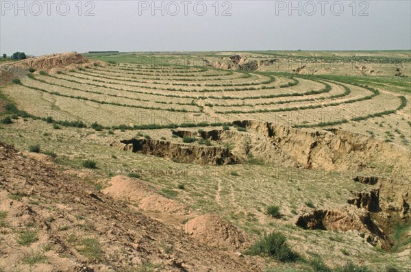 CHINA, Agriculture, Contoured planting showing erosion