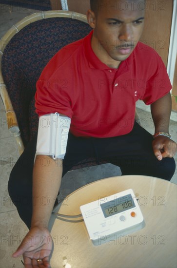 HEALTH, Blood Pressure, Digital Blood Pressure machine with BP reading on the left and pulse reading on the right