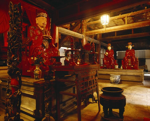 VIETNAM, North, Hanoi, "Temple of Literature,display of oriental statues & wood carvings "