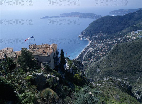 FRANCE, Alpes Maritimes, Coast, View from Eze looking down over Cap Roux with Cap Ferrat in the distance.