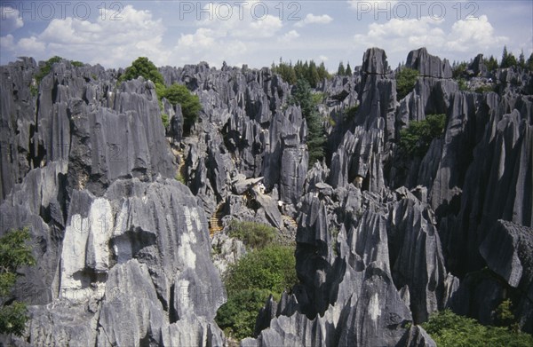 CHINA, Yunnan, Stone Forest, View over the grey limestone pillars near Kunming