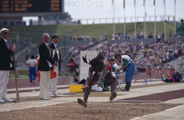 10028030 SPORT Athletics Long Jump L. Nathan U S A competitor of the Heptathalon at the World Student Games in Don Valley  Sheffield  England.