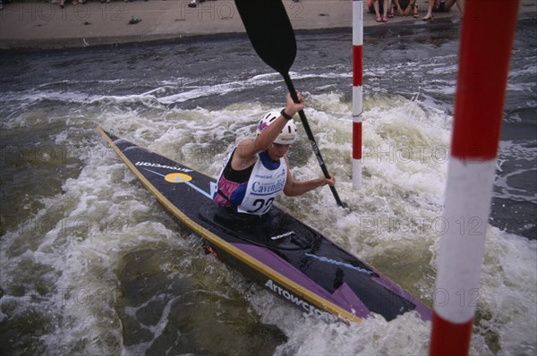 10018283 SPORT Watersport Canoe  Canoeist in Slalom rapids in Holm Pierre Point in Nottingham  England