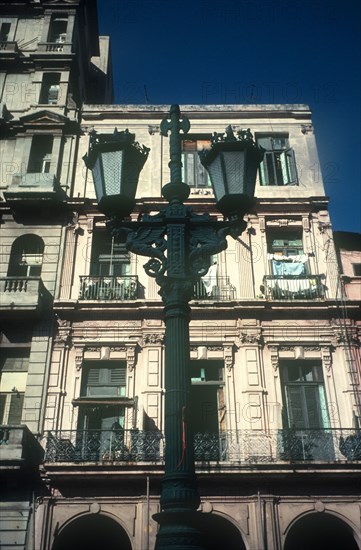 CUBA, Havana, Old Havana, Ornate lamp and old building detail