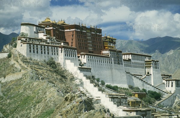 CHINA, Tibet, Lhasa, The Potala Palace. Angled exterior view.