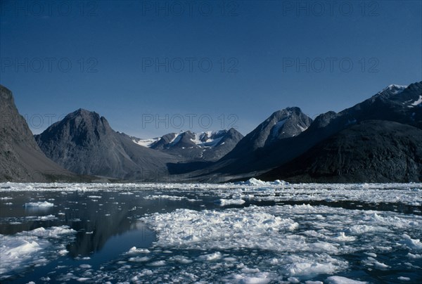 GREENLAND, Qoorug Fjord, general view with ice flow Dmaged tranny bottom right corner