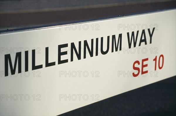 ENGLAND, London, Greenwich Millennium Way road sign.