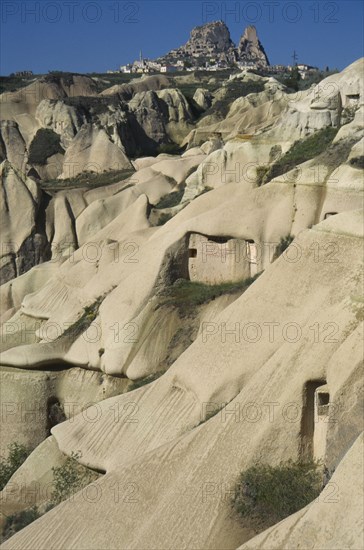 TURKEY, Cappadocia, Valley view from Goreme to Uchisar over Cave houses