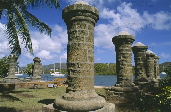 WEST INDIES, Antigua, Nelson’s Dockyard, Columns by the slipway