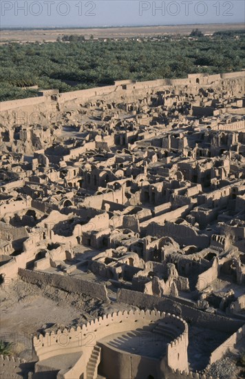 IRAN, Kerman Province, Bam , Arg e Bam Citadel. View over the old city ruins