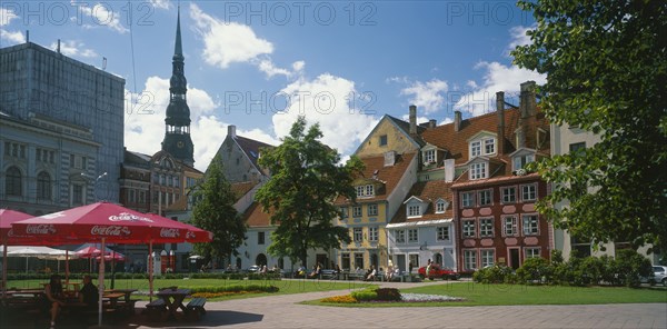 LATVIA, Riga, City Centre Square with outdoor cafe in the foreground
