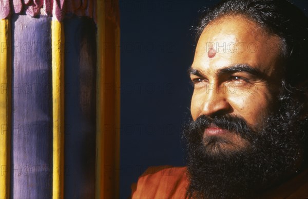 INDIA, Gujurat, Bhuj  , Head and shoulders portrait of initiated monk or Swami.  A title of respect meaning ‘lord of oneself.’