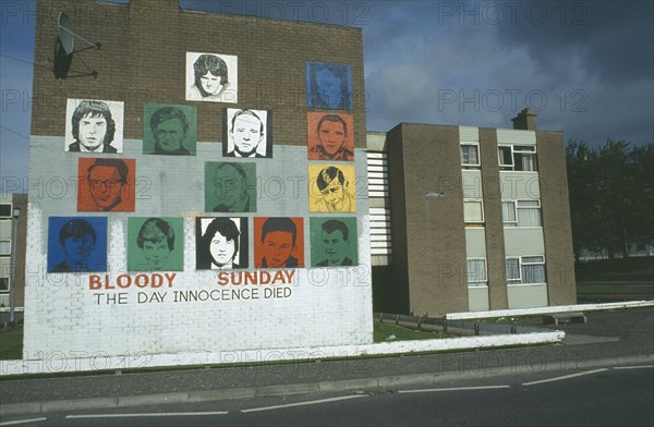 IRELAND, North , Derry, Mural depicting the Bloody Sunday victims in the Bogside area.
