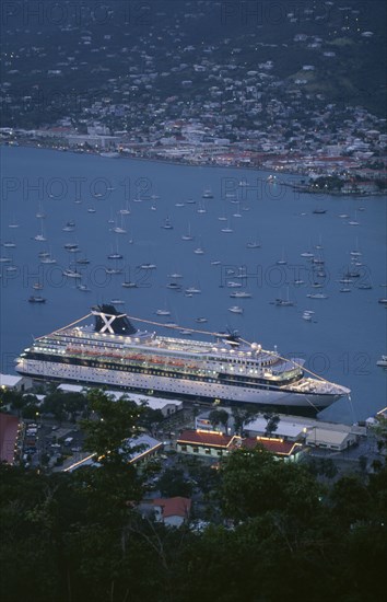 US VIRGIN ISLANDS, St Thomas Islands, Cruise liner in harbour docks