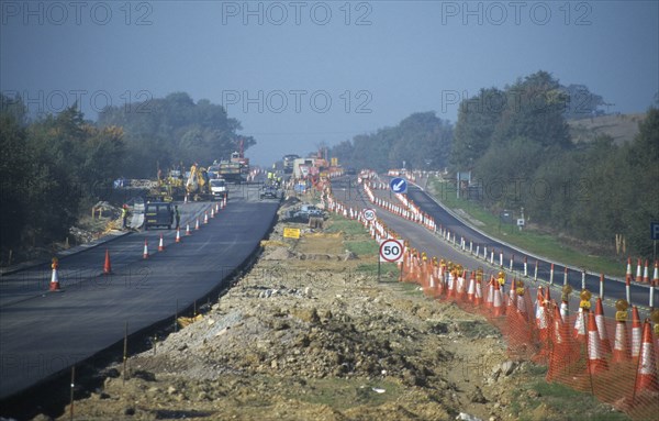 ARCHITECTURE, Construction, Roadworks, View along the A21 lined with traffic cones and new tarmac road surface